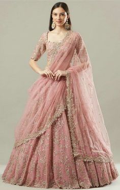 Lehenga Party Wear Indian Weddings, Jwellary For Lehenga, Lehenga Designs For Engagement Bride, Indian Shadi Dresses, Indian Wedding Lehenga Bridal Pastel, New Wedding Lehenga Designs, Indian Wedding Bride Lehenga Pink, Lahenga Design Net, Blush Pink Nikkah Dress