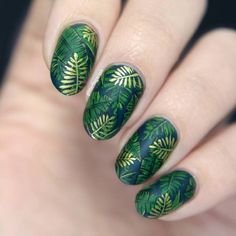 Glitterfinger Lexa Nails Earthy, Leaf Nail Designs, Look Tropical, Nagel Stamping, Tropical Nail Art, Acrylic Nails Ideas, Tropical Nail Designs, Nagellack Trends, Tropical Nails