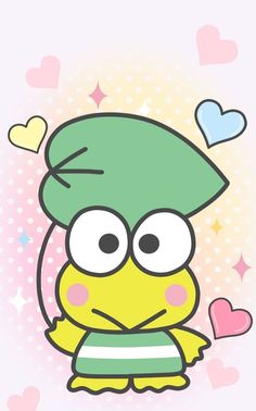 an image of a cartoon character with hearts in the background