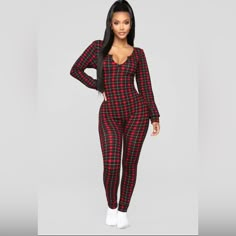 Fashion Nova Where’s My Coffee Jumpsuit Red Black Plaid Pajama’s One Piece Xl Red V-neck Loungewear Set, Fitted Long Sleeve Christmas Sleepwear, Red Long Sleeve Onesie For Loungewear, Fitted Christmas Sleepwear For Loungewear, Red Fitted Long Sleeve Sleepwear, Fitted Red Sleepwear For Winter, Fitted Sleepwear For Winter, Fitted Sleepwear For Winter Loungewear, Red Stretch Sleepwear For Loungewear