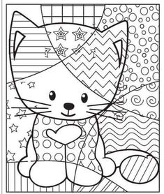 a coloring page with a cat in the center and stars on it's head