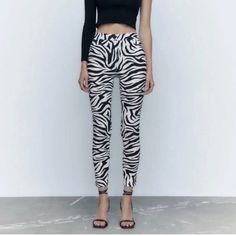 Zara Zebra Printed Pants. Size Small Brand New Never Worn. No Longer On The Site. Zara Printed Pants, Ivory Leggings, Embellished Leggings, Cheetah Print Leggings, Coated Leggings, Zara Leggings, High Waist Jeggings, Basic Leggings, Lace Pants