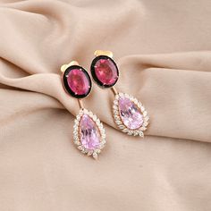 Pink Tourmaline Morganite Gemstone H/SI Diamond Dangle Earrings 18k Rose Gold Diamond Earring Jackets, Morganite Gemstone, Jacket Earrings, Morganite Diamond, 18k Gold Earrings, Traditional Earrings, Birthstone Earrings, Diamond Dangle Earrings, Long Dangle Earrings