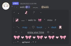 an image of a computer screen with pink hearts on it and the words welcome to mizu