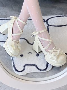 Color: Milky White Solid Color, Size: 39 White Solid Color, Mid Heel Shoes, White Solid, Milky White, Powdered Milk, Mid Heel, Kawaii Fashion, Jumpsuits For Women, Heel Height