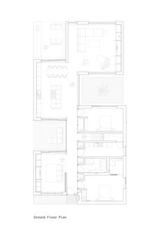 the floor plan for an apartment with three rooms and one living room on each side