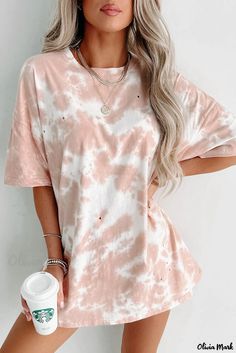 Olivia Mark - USA Party Graphic Tie Dye Print Oversized T-Shirt Usa Party, Costume Intero, Short Sleeve Pattern, Pink Tie Dye, Pink Ties, Casual Tops For Women, Long Tshirt, Tie Dye T Shirts, Tie Dye Print