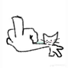 a drawing of a hand holding a cat