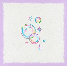 a drawing of two bubbles and stars on a white paper with pastel purple background