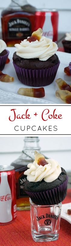 jack and coke cupcakes with white frosting