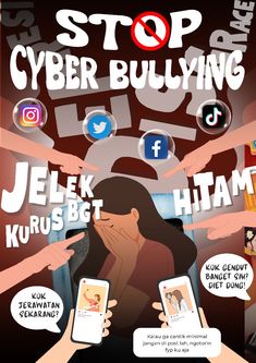 Poster Poster On Cyberbullying, Canva Slogan Ideas, Anti Bully Posters Ideas Aesthetic, Poster Perundungan Sekolah, Bully Poster Ideas, Poster Bully Aesthetic