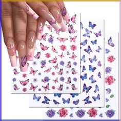 Looking for nail designs that are both fashionable and practical? Dive into our idee unghie corte collection and discover trendy designs that are perfect for everyday wear.\n Watercolor Butterflies, Stickers Ideas, Water Tattoo, 2024 Nails, Floral Nail Designs