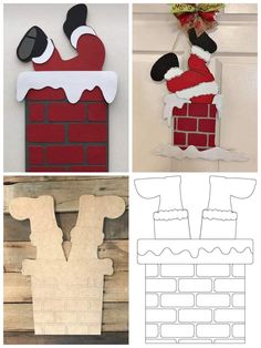 paper cut out of santa claus on the chimney and other crafts to make it look like they're ready for christmas