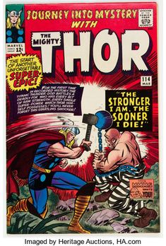 a comic book cover with an image of thor being attacked by another man in the background