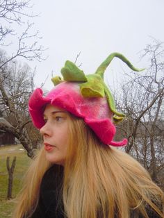 Beautiful bell shaped hat Pink bell Flower hat Pixie hat Wearable Theater hat Carnival hat Costume party Hand made felt hat Felted wool hat Unique hat in which you will feel amazingly good. It is from natural material and created with love. Warmth, coziness, pleasure and festive Sauna Hat, Teapot Cover, Pixie Hat, Flower Hat, Felt Wool, Funny Hats, Unique Hats, Elf Hat, Flower Hats