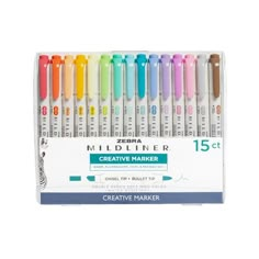 the multi - colored crayon markers are lined up in a display box on a white background