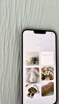 a cell phone with pictures of different items on it