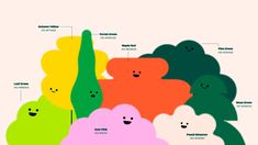 the different colors of gummy bears are shown in this graphic style, including green, yellow and pink