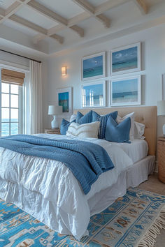 40 Modern Coastal Decor Ideas to Transform Your Space Teenage Coastal Bedroom, Costal Floral Bedroom, Blue White Coastal Bedroom, Beach Bed Ideas, Cottage Small Bedroom Ideas, Coastal Blue Bedding, Beach House Style Bedroom, Coastal White Bedroom Ideas, Coastal Beach House Bedroom