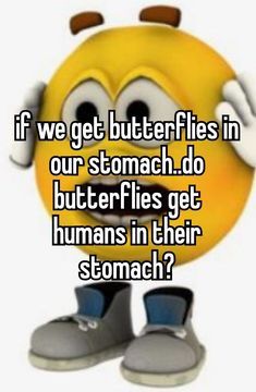 a smiley face with the words if we get butterflies in our stomach do butterflies get humans in their stomach?