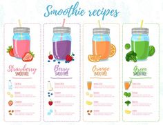 smoothie recipe with fruits and vegetables in mason jars