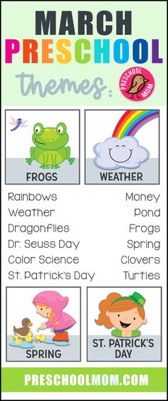 the march preschool theme is shown in this poster