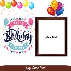 happy birthday card with balloons and frame