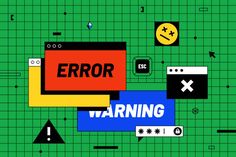 an error screen with the word error on it and various symbols around it, all in different colors