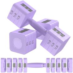 four purple electrical plugs are shown in the shape of cubes with numbers on them