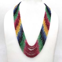 AAA Natural Faceted Multi Sapphire Beaded Necklace With Adjustable Tassel Cord,Multi Rainbow Necklace,Faceted Bead, Multi Sapphire Necklace, 3 Strand Necklace, 5 strand Necklace, 7 Strand Necklace multi sapphire beaded necklace, multi  colour necklace,necklace with tassel cord Specifics: Material : Gemstone Length:  Type 1: 16 Inch Type 2: 18 Inch Type 3: 19 Inch Stone :  Natural Faceted Multi Sapphire                Yellow Sapphire, Blue Sapphire, Ruby, Emerald Style:  Faceted Multi Sapphire Be Luxury Multicolor Beaded Necklaces With Stones, Luxury Multicolor Beaded Fusion Necklaces, Luxury Traditional Multicolor Necklaces, Multi Colour Necklace, Simple Beaded Necklaces, Emerald Style, Rainbow Colour, Multi Coloured Necklaces, Precious Beads