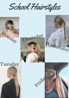 Week Of Hairstyles For School, Hairstyles For Strict Schools, Days Of The Week Hairstyles, Strict School Hairstyles, Fashionable Hairstyles, Preppy Hairstyles, School Hair, Hairdos For Short Hair