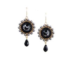 I created this black drop crystal earring by hand, using Swarovski Rivoli, Swarovski pearls, Swarovski drop, Miyuki round seed beads, Miyuki Delica beads and 14k gold-filled ear-wire * Measurements: Earring length: 1.96" (5cm) Earring diameter: 0.78" (2cm) * The earrings will come beautifully packaged as a gift. * For other Dangle earrings: https://www.etsy.com/il-en/shop/LioraBJewelry?ref=listing-shop-header-item-count&section_id=16311270 * my shop: https://www.etsy.com/shop/LioraBJewelry * Sho Elegant Beaded Earrings With Bead Caps, Black Pearl Drop Earrings For Party, Elegant Beaded Round Crystal Earrings, Elegant Round Beaded Crystal Earrings, Black Pearl Drop Earrings For Evening, Black Beaded Drop Earrings, Elegant Black Beaded Dangle Earrings, Elegant Black Beaded Drop Earrings, Elegant Teardrop Black Bead Earrings