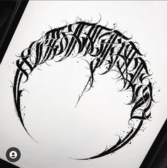 a black and white drawing of a circular object with the word's name written in cursive writing