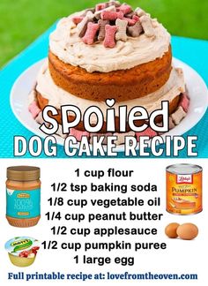 an advertisement for a dog cake recipe on a table