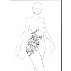 a drawing of a woman's body with flowers on it