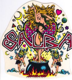 a sticker with the word saurra on it and an image of a woman dancing