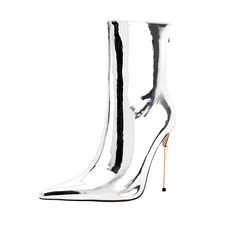 Drestiny-Metallic Silver Mid-Calf Boots Mirror Boots, Shine Like A Star, Trending Colors, Night Out With Friends, Chic Pattern, Super High Heels, Boot Types, Pointed Toe Heels, Feminine Look