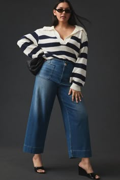 Rent The Denim Colette Cropped Wide-Leg Jeans from Nuuly. Pick 6 items for $98/month. Free shipping + returns. Issey Miyake Sewing Patterns, February Fashion, Classic Romantic Style, Cropped Jeans Outfit, Outfit Ideas Stylish, Loose Blouses, Wide Leg Jeans Outfit, Small Wardrobe, Denim Inspiration