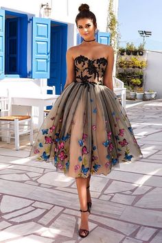 Sweetheart Neckline Tea Length Short Homecoming Dress With Colorful Butterflies Bridal Evening Gown, Short Prom Dresses, Leather Pleated Skirt, Strapless Prom Dresses, Cheap Homecoming Dresses, Evening Party Gowns, Short Homecoming Dress, Short Prom Dress, Butterfly Flower