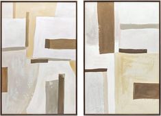 two paintings with brown and white squares on them