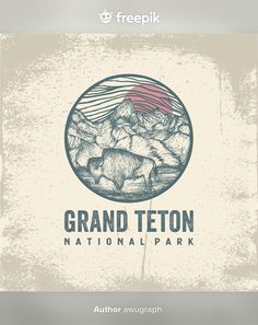 Hand drawn badge of grand teton national... | Premium Vector #Freepik #vector #badge #mountain #sunset #national-park