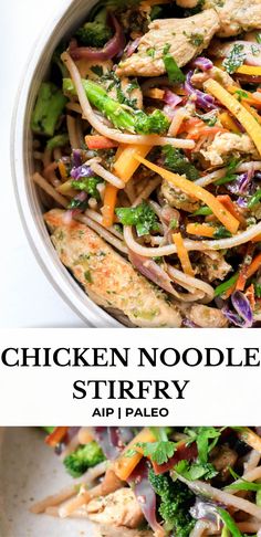 chicken noodle stir fry with broccoli and carrots