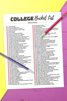 a college bucket list with two pencils on it