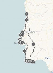 a map showing the route for portugal