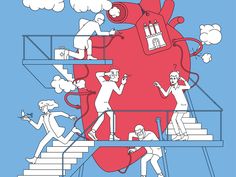 an illustration of people climbing stairs to the top of a heart