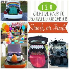 several pictures with the words creative ways to decorate your car for trunk or treat