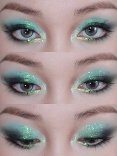 Green gradient dazzling eyeliner and eye makeup. Makeup Pictorial, Green Gradient, Green Eyeshadow