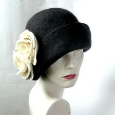 Dark Grey Felt Hat, Cloche Hat, Felted Hat, felt hats, Cloche Hat, Flapper Hat, Art Hat, Dark Grey Hat, La belle epoque hat,Art Deco hat,1920s hat, Art Hats, Grey hat cloche, 1920's hat Hats&Caps Accessories Handmade with wet felting. Dark gray hat with white roses. Great, very flattering hat ! Adapts to the head ! Special and unique ! Sophisticated and elegant ! I can make this hat in other colors and sizes. Made just for you As the base for my works I use great materials like highest quali Elegant Handmade Cap Style Hat, Elegant Handmade Cap Hat, Hats Grey, Art Hats, 1920s Hats, Art Deco Hats, 1920s Hat, Gatsby Hat, Felted Hat