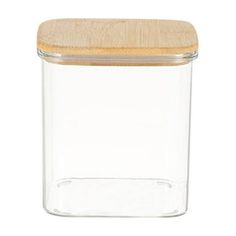 a glass jar with a wooden lid