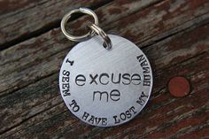 Custom Hand Stamped Dog ID TagExcuse Me Personalized Dog Luxury Dog Collars, Metal Stamped Jewelry, Personalized Dog Tags, Custom Dog Collars, Personalized Dog Collars, Border Terrier, Dog Id Tags, Split Rings, Lower Case